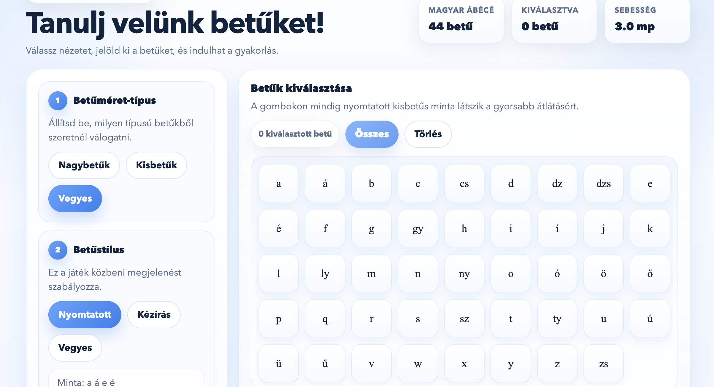 Betűtanuló program előnézeti kép